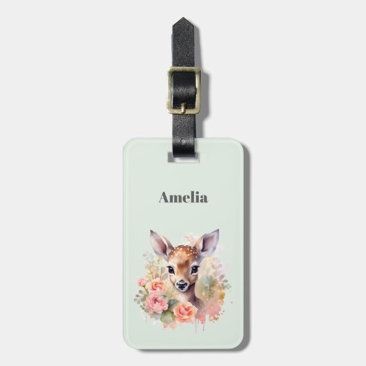 Schattige hert omgeven door Rozen Bagagelabel (Voorkant verticaal)