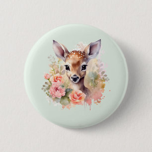 Schattige hert omgeven door Rozen Ronde Button 5,7 Cm