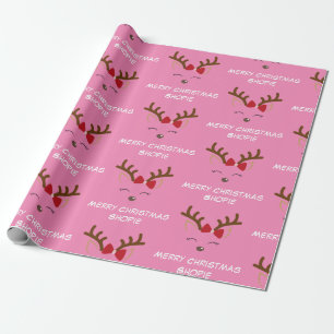 Schattige herten roze aangepaste naam cadeau kerst cadeaupapier