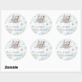 Schattige Herten Winter Onederland Blauw 1e Verjaa Ronde Sticker (Vel)