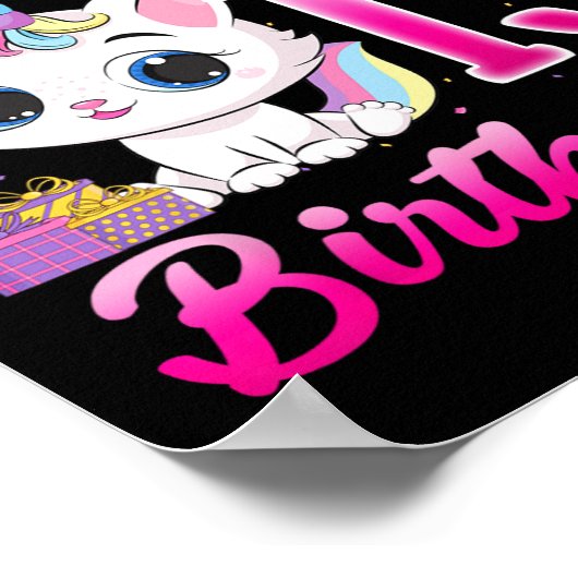 Schattige Het is Mijn 13e Verjaardag Kat Eenhoorn Poster (Hoek)