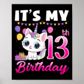 Schattige Het is Mijn 13e Verjaardag Kat Eenhoorn Poster (Voorkant)