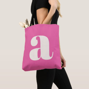 Schattige hete roze aangepaste monogram retro lett draagtas