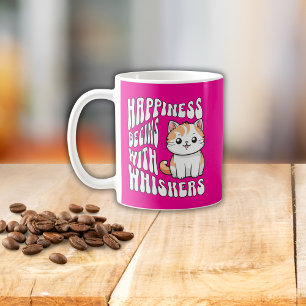 Schattige hete roze grappige kat die zegt koffiemok