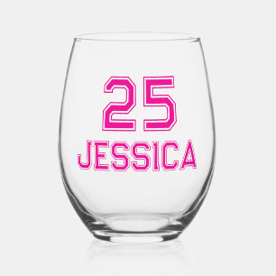 Schattige hete roze naam nummer hoofdletters teams wijnglas zonder voet