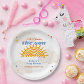 Schattige hier komt de Son Sunshine Baby shower Papieren Bordje (Feest)