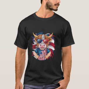 Schattige Highland Koe 4 juli Amerikaanse Grappige T-shirt