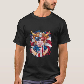 Schattige Highland Koe 4 juli Amerikaanse Grappige T-shirt