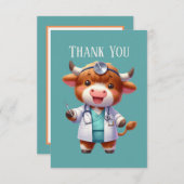 Schattige Highland koe Doctor bericht toevoegen Bedankkaart (Voorkant / Achterkant)