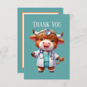Schattige Highland koe Doctor bericht toevoegen Bedankkaart