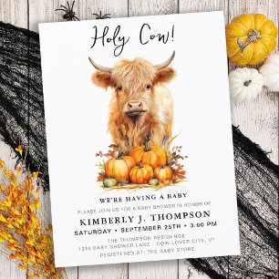 Schattige Highland Koe herfst pompoenen Baby showe Uitnodiging Briefkaart
