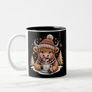 Schattige Highland Koe Kerstbomen Warme Chocolade  Tweekleurige Koffiemok