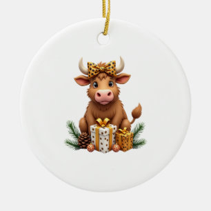 Schattige Highland Koe Kerstman Kerstmis Highland Keramisch Ornament