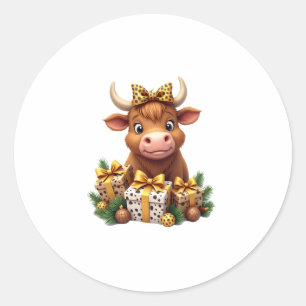 Schattige Highland Koe Kerstman Santa Highland Koe Ronde Sticker