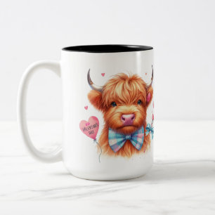 Schattige Highland Koe Valentijn Tweekleurige Koffiemok