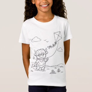 Schattige Highland Koe Vliegt een Vlieger Kleur je T-shirt