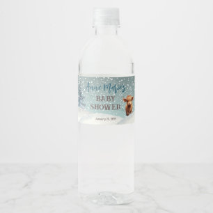Schattige Highland Koe Winter Baby shower Waterfles Etiket
