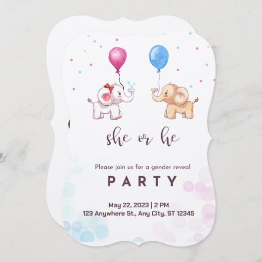 Schattige Hij of Zij baby shower Uitnodiging Kaart (Voorkant / Achterkant)