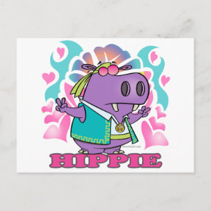 schattige hippie hippo cartoon met tekst briefkaart