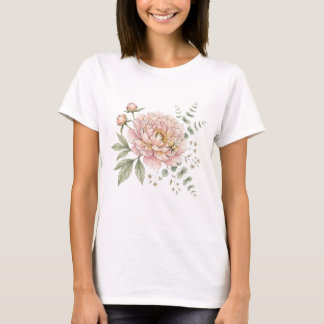 Schattige hommel & roze pioen waterverf botanisch t-shirt