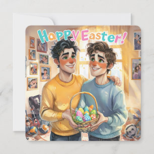 Schattige homostel met paasmand feestdagenkaart