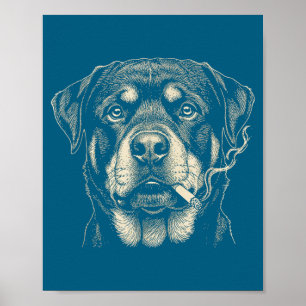 Schattige hond die sigaret rookt, grappige Rottwei Poster