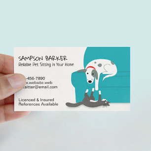 Schattige Hond en Kat Huisdier Zitten   Dierenverz Visitekaartje