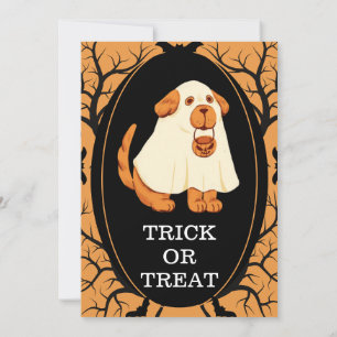 Schattige Hond Geest Kinderen Halloween Feest Zwar Kaart