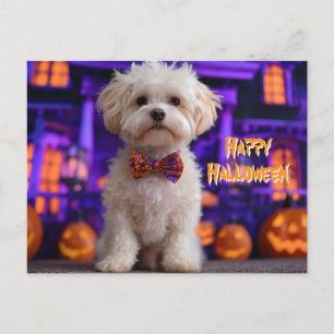 Schattige Hond Gelukkig Halloween Spokenhuis Briefkaart