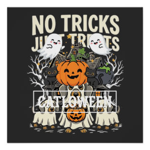 Schattige Hond Halloween Geen Streken Alleen Snoep Perfect Poster