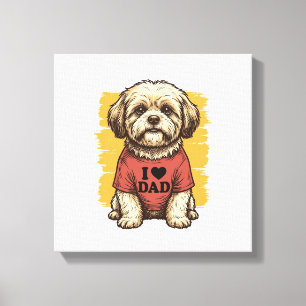 Schattige Hond Ik Hou Van Papa Vintage Gravure Vec Canvas Afdruk