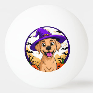 Schattige hond in heksenhoed pingpongballen