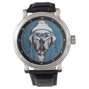 Schattige hond in wintermode horloge