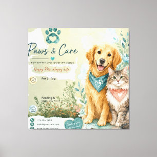 Schattige hond & kat huisdier oppas hond uitlaat g canvas afdruk