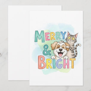 Schattige hond & kat vrolijk & fel feestdagenkaart