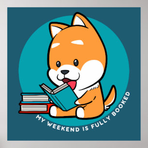 Schattige Hond Leest Boek Grappige Spreuk Poster