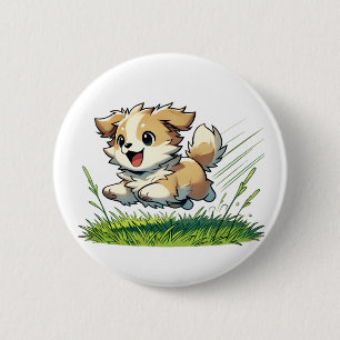 Schattige hond loopt vrolijk ronde button 5,7 cm