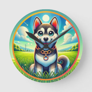 Schattige hond met vrolijke uitdrukking ronde klok