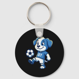 Schattige Hond Puppy Speelt Voetbal Voetbal Honden Sleutelhanger