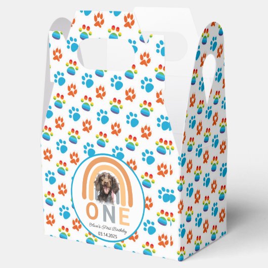 Schattige hond regenboog Waterverf 1e verjaardagsf Bedankdoosjes (Geopend)