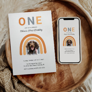 Schattige hond regenboog Waterverf 1e verjaardagsf Kaart