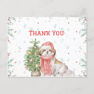 Schattige Hond Shihtzu Kerstmuts Kerstmis Bedankt Feestdagenkaart