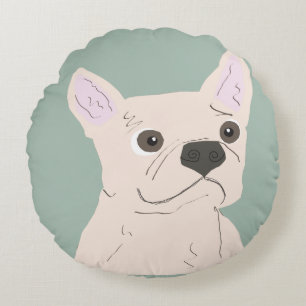 Schattige Hond, Stof Blauw Rond Kussen