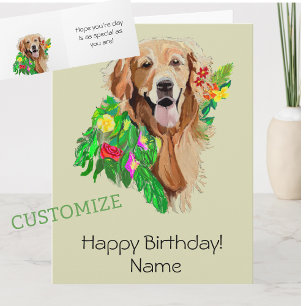 Schattige hond tussen bloemen Verjaardag van een G Kaart