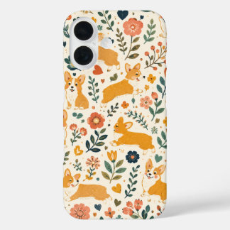 Schattige Hond Volkskunst Whimsical Hand iPhone 16 Hoesje