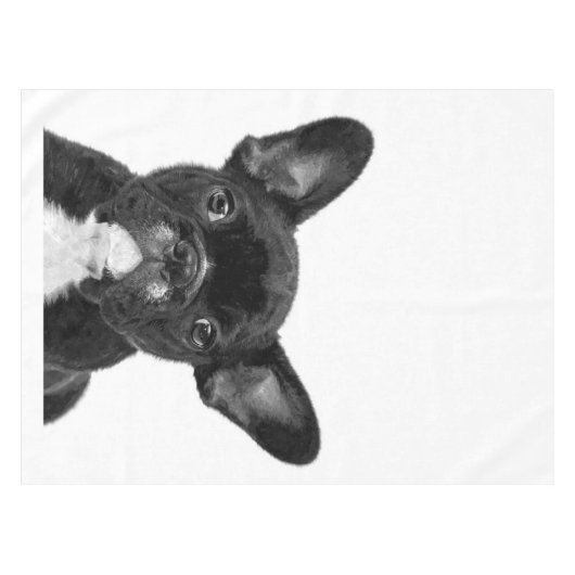Schattige hond | Zwart Frans Bulldog Face Tafelkleed (Voorkant (Horizontaal))