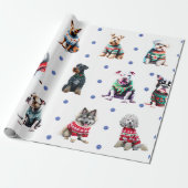 Schattige Honden in Lelijke Kersttruien op Wit Cadeaupapier (Uitgerold)