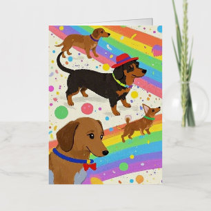 Schattige honden met regenboog folie wenskaart