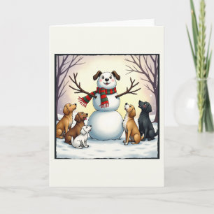 Schattige honden Sneeuwman Kerstkaart Puppy Winter Kaart