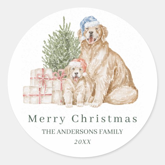 Schattige hondengroen Kerst Ronde Sticker (Voorkant)